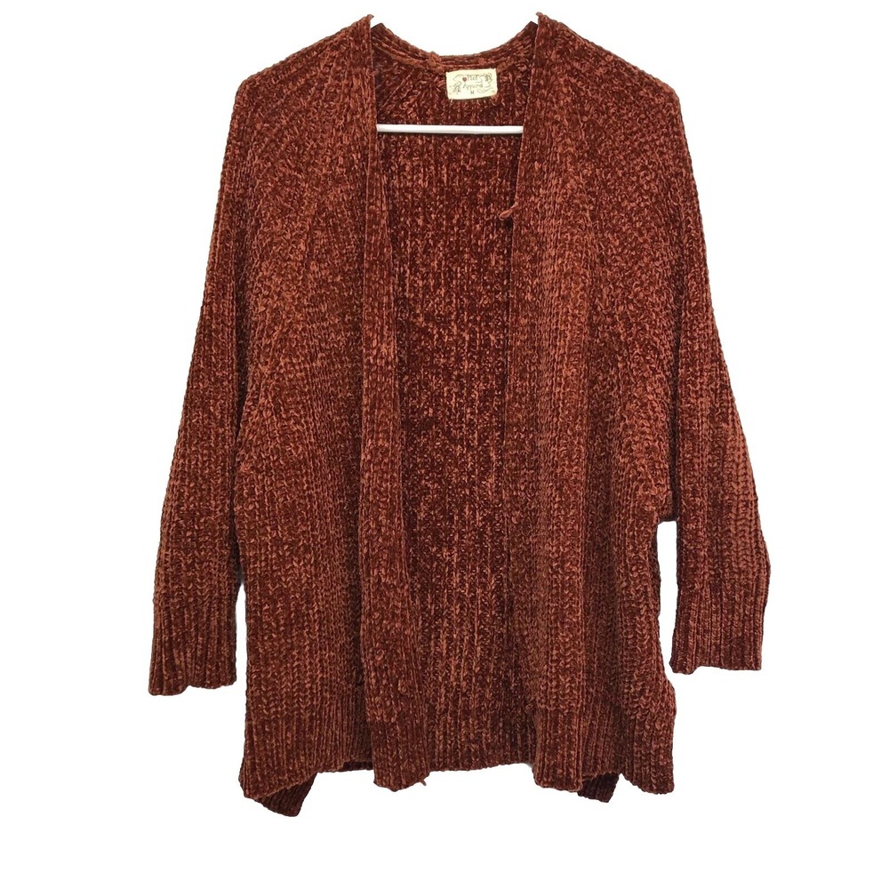 Poof Apparel Loose Knit Open Front Cardigan - Red- Size Medium